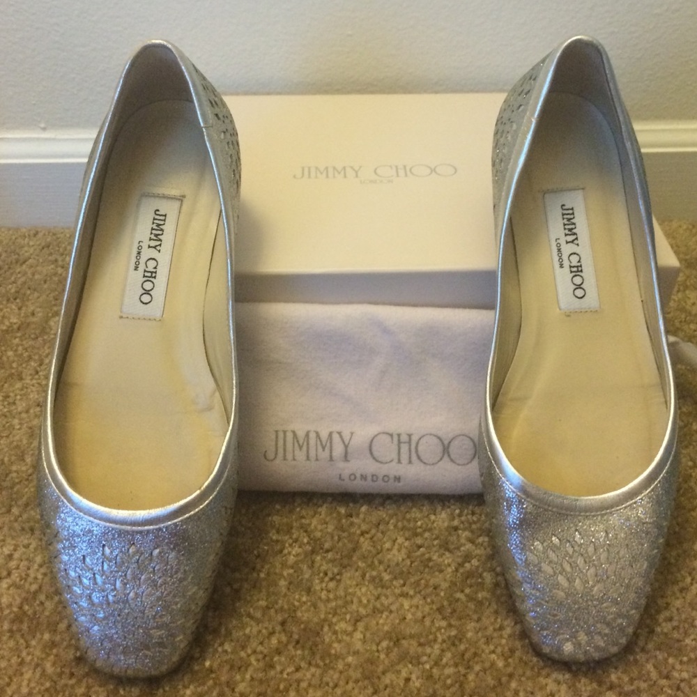 Jimmy Choo Mani silver sparkle flats